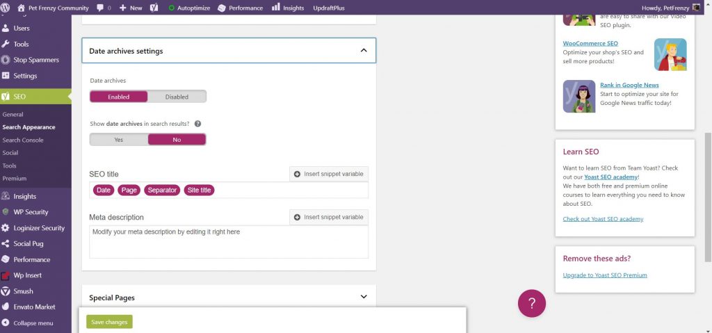 section two in yoast archive settings 