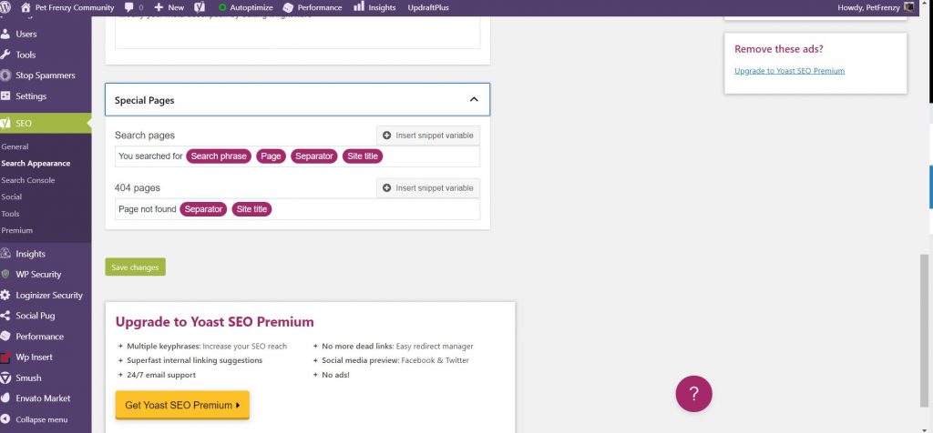 end of archive settings page in yoast