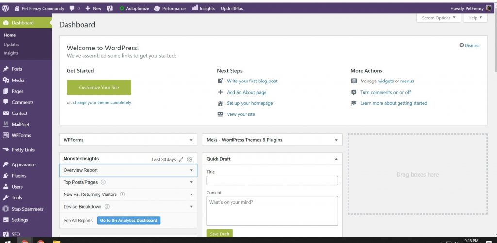 Screenshot of WordPress Dashboard