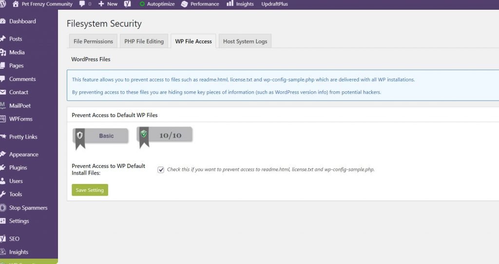 WP file access settings