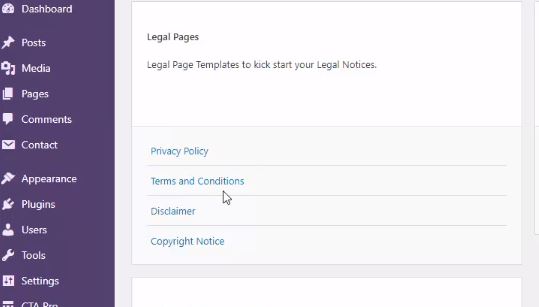legal pages in WordPress