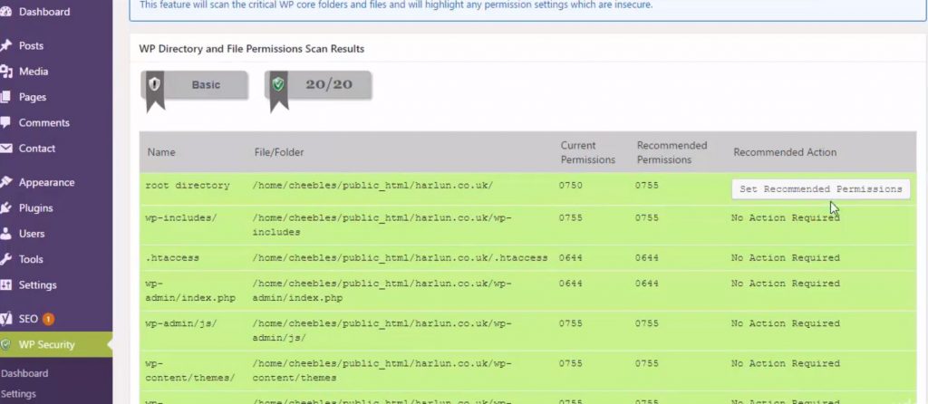 File System security settings permissions