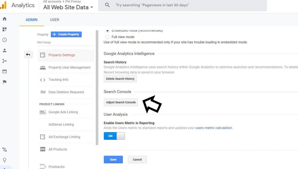 Search Console Settings in Google Analytics
