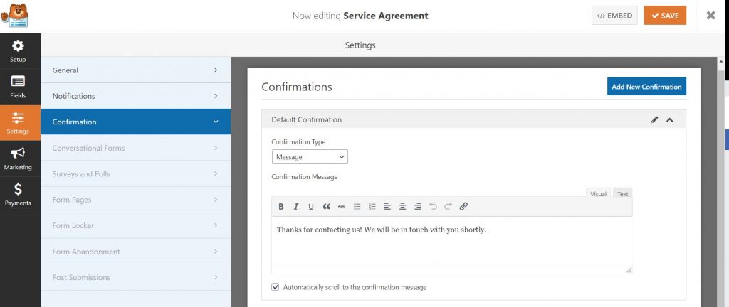 Service Agreement in WPForms