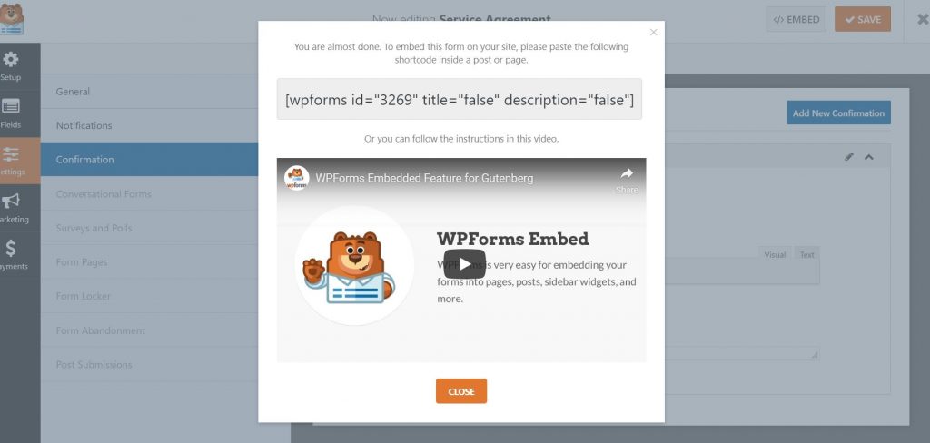 Embed WPForm into page or post