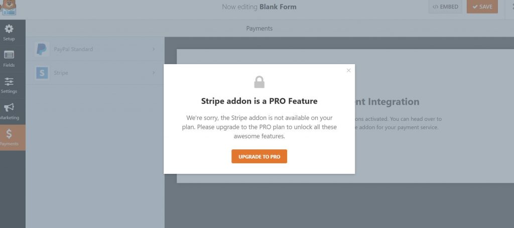 Stripe Addon in WPforms