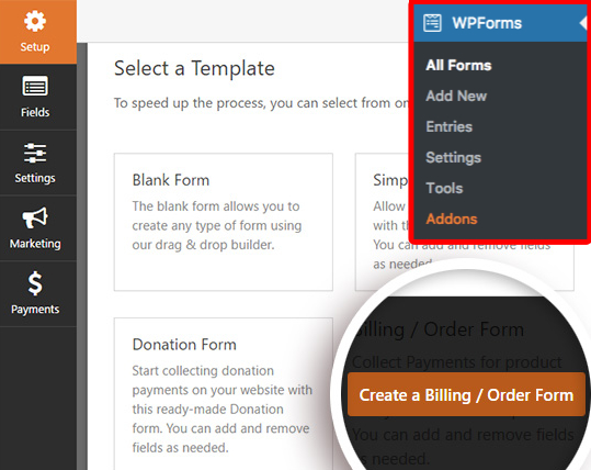 Select a template screen shot in WPforms