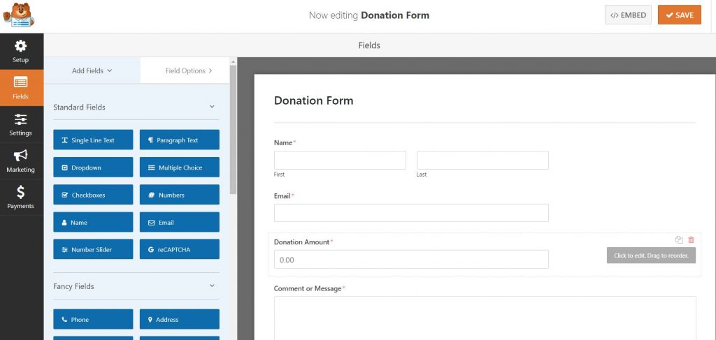 Donation form in WPForms