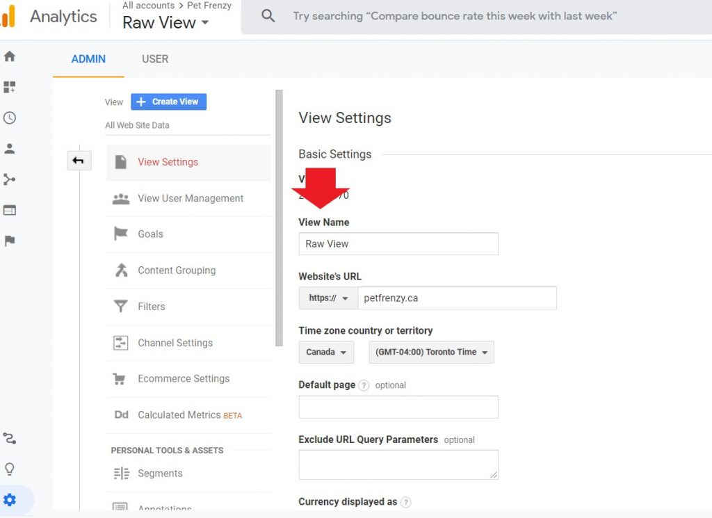 Create your Raw View in google analytics