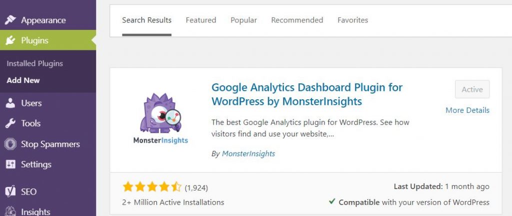 Activate the WordPress Plugin Monsterinsights 