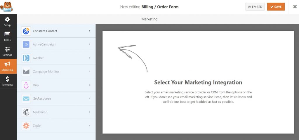 Marketing Integration for your order form 