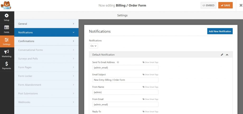 Notifications for your WordPress Order Form