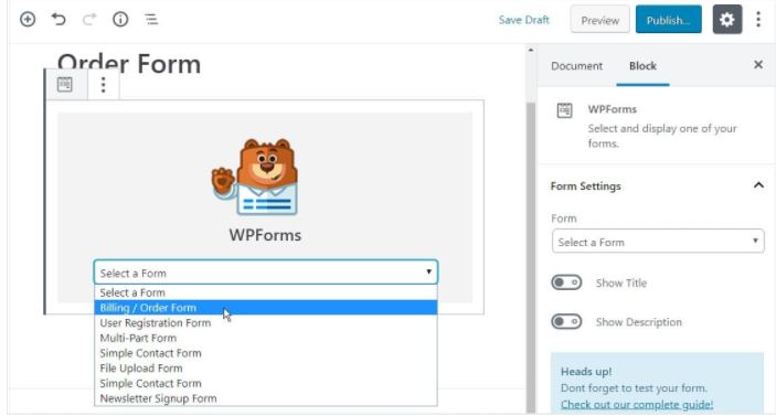 Adding your order form to WordPress