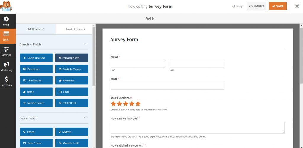 Create your survey in WPFroms