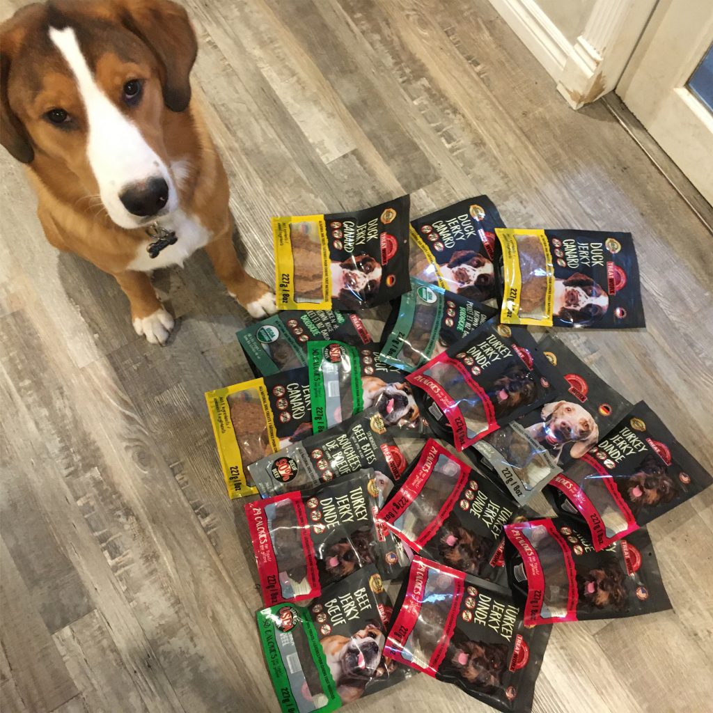 Toby with all his jerky treats 