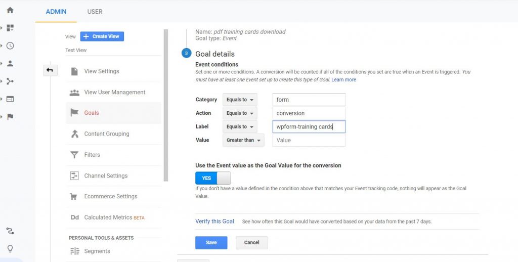 Form Conversion Tracking in Google Analytics using an event