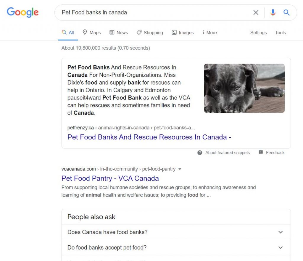 Pet Food Banks in Canada SERP- Best post for 2020