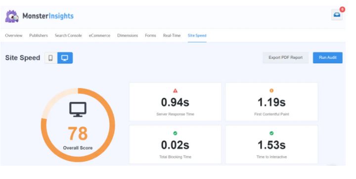 MonsterInsights With Site Speed demo