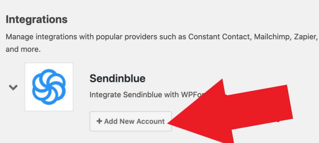 Integrations Sendinblue add new account button