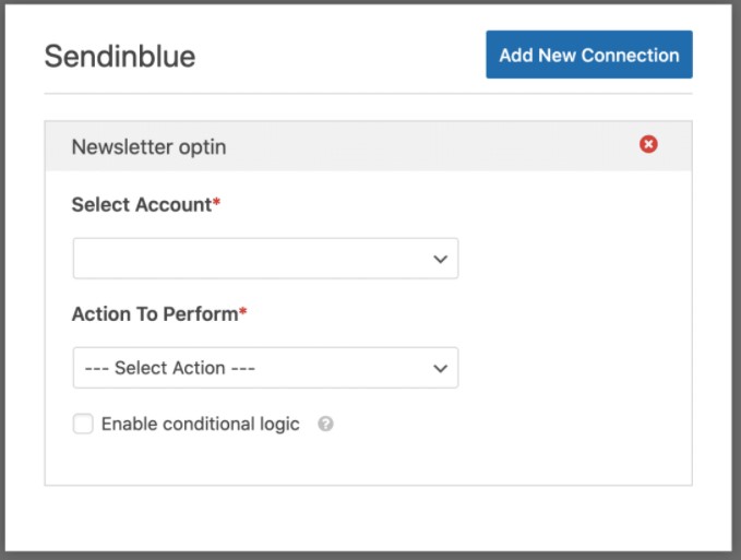 Select Accounts and Actions to perform in Sendinblue