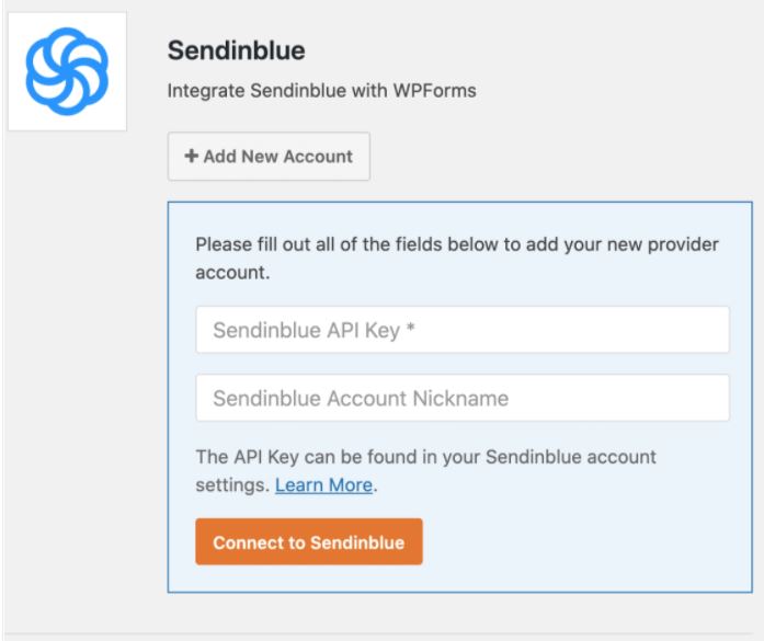 Sendinblue with wpforms adding your api key